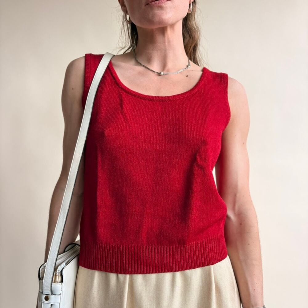 St. John Collection Red Knit Top - Sleeveless, Ribbed Hem, Size P (Fits S) - Picture 2 of 7